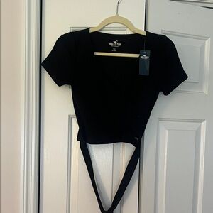 Hollister Black Short Sleeve Wrap Crop Top